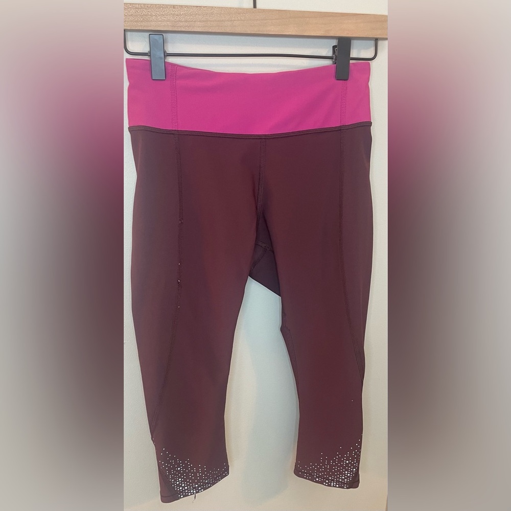 Lululemon tight stuff crop cropped leggings running tights burgundy size 4